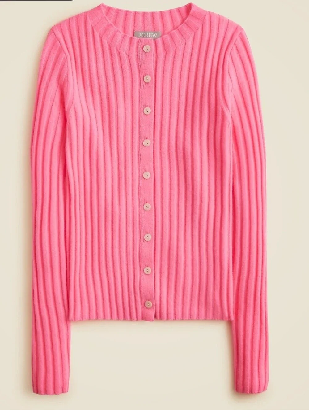 J. CREW Cashmere Cardigan,wide rib,bright pink,L